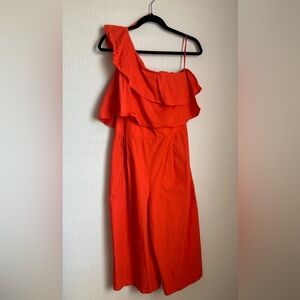 ZARA Orange Ruffled One Shoulder Cropped Jumpsuit with belt 100% cotton